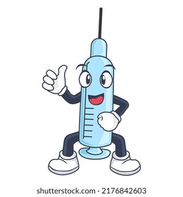 Syringe Vaccine Booster Mascot Vector Illustration For Medical Health And Hospital