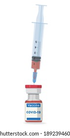 Syringe and vaccine bottle against Covid-19 infection, vector illustration.