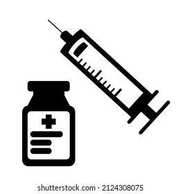 Syringe and vaccine bottle icons. Vaccination vector symbol. Treatment with a syringe.