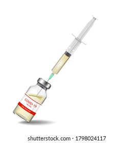 syringe and vaccine bottle on white