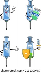 Syringe Vaccine Cartoon Character Series. Vector Collection Set Isolated On White Background