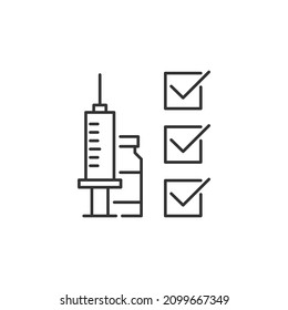 Syringe vaccine with check mark line icon