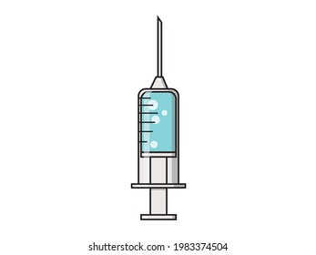 Syringe of Vaccine  Flatline Style Vector Illustration