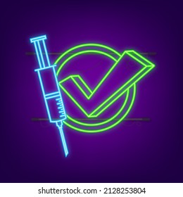 Syringe Vaccine. I got my COVID-19 Vaccine neon icon. Vector stock illustration.