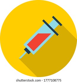 Syringe, vaccine, injection flat icon on yellow background, vector symbol