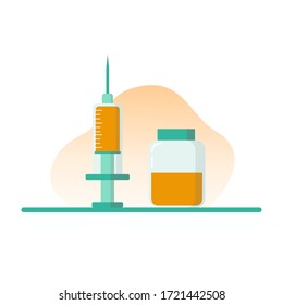 Syringe with vaccine injection needle vaccination medicine medical treatment flat minimal vector icon illustration