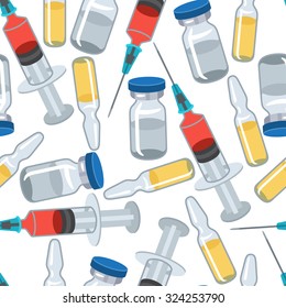 Syringe and vaccine medical conceptual seamless pattern.