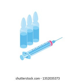 Syringe vaccine Syringe Medicine 3d vector icon isometric pink and blue color minimalism illustrate