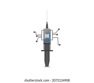 Syringe with vaccine and microchip inside. Chipping concept.