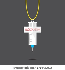 Syringe with a vaccine on a rope. Vector illustration.