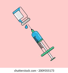Syringe and Vaccine vector illustration in cute design that usefull for article, web, or anything else