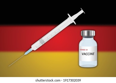 Syringe and vaccine vial on blur background with Germany flag, Template for vaccination banner