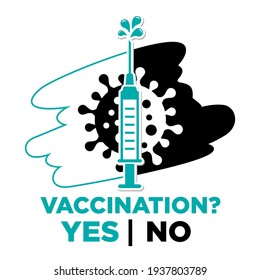 Syringe with vaccine vial sign. Inscription "Vaccination Yes or No". The social question of vaccination, whether to do it or not. Vector on transparent background