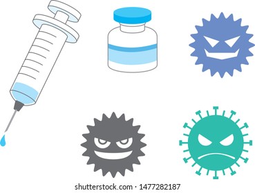Syringe and vaccine, virus image illustration