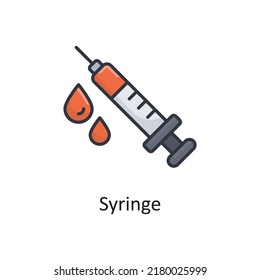 Ilustración de diseño de iconos de esquema rellenado por vector de la jeringa. Símbolo médico sobre archivo EPS 10 de fondo blanco