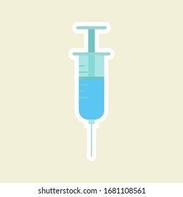 diseño de icono de ilustración plana vectorial de jeringa. Jeringa, concepto de vacuna médica. puede usarse para póster, elemento, mascota, emoji, emoticono para virus, virus de la corona covid-19