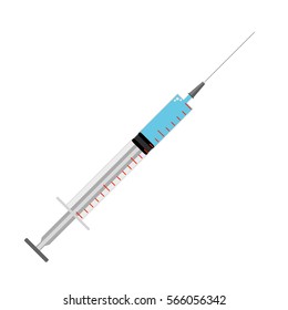 Syringe vector flat isolated on white background. Syringe with needle for medical drug injection, vaccine for care and treatment. Vector illustration