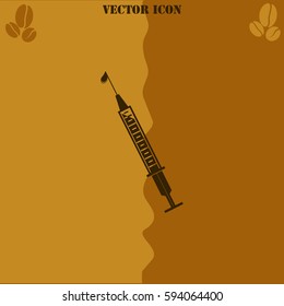 Syringe vector  icon Coffee symbol background.