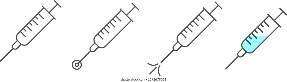 Syringe vector icon. Injection symbol representing vaccination, healthcare, medicine, hospital, and medical treatment.