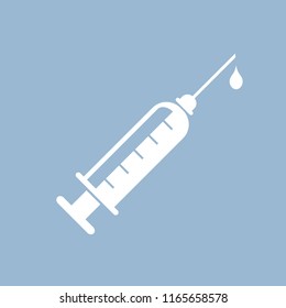 Syringe vector icon isolated on blue background