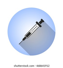 Syringe vector icon with long shadow. Illustration isolated for graphic and web design.