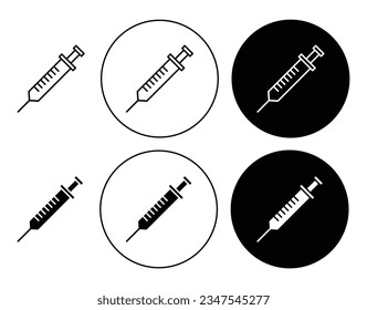 syringe vector icon set. medical vaccine injector injection vector symbol with needle. insulin injection icon black color.