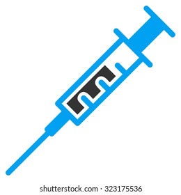 Syringe vector icon. Style is bicolor flat symbol, blue and gray colors, rounded angles, white background.