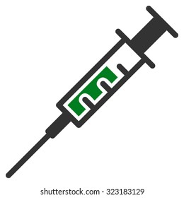 Syringe vector icon. Style is bicolor flat symbol, green and gray colors, rounded angles, white background.