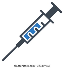 Syringe vector icon. Style is bicolor flat symbol, smooth blue colors, rounded angles, white background.