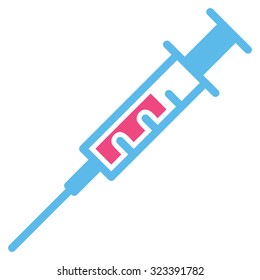 Syringe vector icon. Style is bicolor flat symbol, pink and blue colors, rounded angles, white background.
