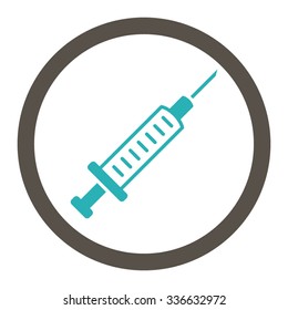 Syringe vector icon. Style is bicolor flat rounded symbol, grey and cyan colors, rounded angles, white background.