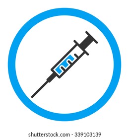 Syringe vector icon. Style is bicolor flat rounded symbol, blue and gray colors, rounded angles, white background.