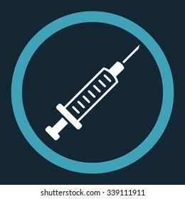 Syringe vector icon. Style is bicolor flat rounded symbol, blue and white colors, rounded angles, dark blue background.