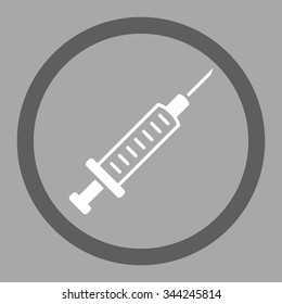 Syringe vector icon. Style is bicolor flat rounded symbol, dark gray and white colors, rounded angles, silver background.