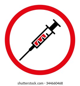 Syringe vector icon. Style is bicolor flat rounded symbol, intensive red and black colors, rounded angles, white background.