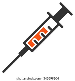 Syringe vector icon. Style is bicolor flat symbol, orange and gray colors, rounded angles, white background.