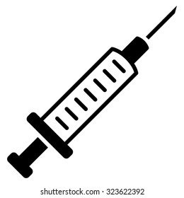 Syringe vector icon. Style is flat symbol, black color, rounded angles, white background.
