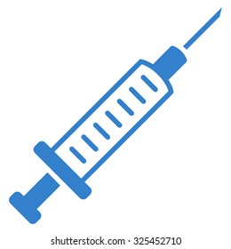 Syringe vector icon. Style is flat symbol, cobalt color, rounded angles, white background.