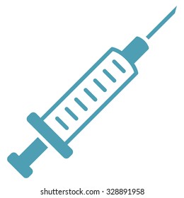 Syringe vector icon. Style is flat symbol, cyan color, rounded angles, white background.