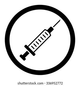 Syringe vector icon. Style is flat rounded symbol, black color, rounded angles, white background.