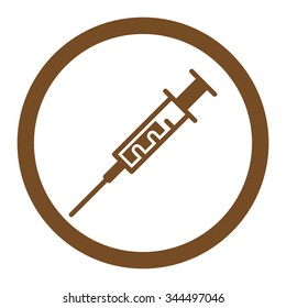 Syringe vector icon. Style is flat rounded symbol, brown color, rounded angles, white background.