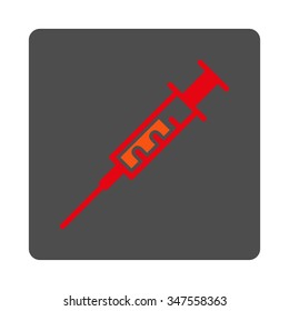 Syringe vector icon. Style is flat rounded square silver button with red symbol, white background.