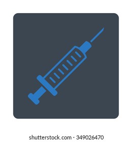 Syringe vector icon. Style is flat rounded square button, smooth blue colors, white background.
