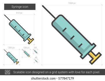 Syringe vector line icon isolated on white background. Syringe line icon for infographic, website or app. Scalable icon designed on a grid system.
