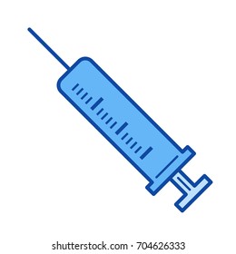 Syringe vector line icon isolated on white background. Syringe line icon for infographic, website or app. Blue icon designed on a grid system.