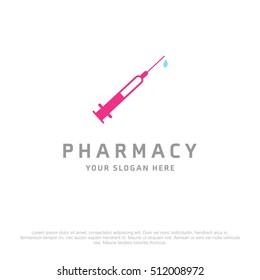 Syringe vector logo for Pharmacy on a white background
