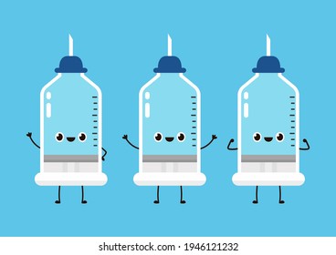 Syringe vector. Syringe on blue background.