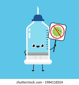 Syringe vector. Syringe on blue background.