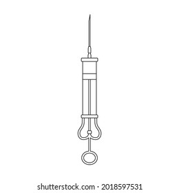 Vektorsymbol der Spritze. Vektorgrafik-Nadel auf weißem Hintergrund. Einziger Umriss-Icon der Spritze.