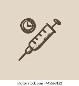 Syringe vector sketch icon isolated on background. Hand drawn Syringe icon. Syringe sketch icon for infographic, website or app.